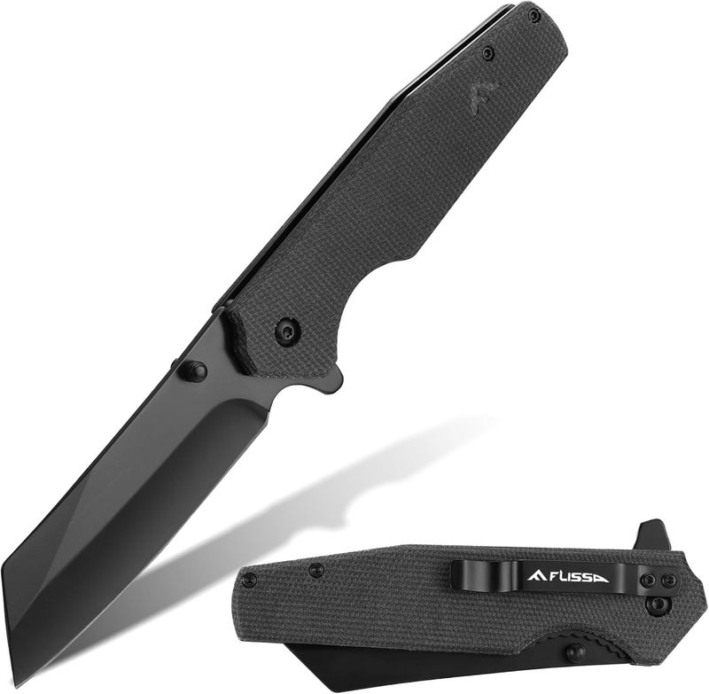 FLISSA Pocket Knife, 3.5" Folding Stonewash Blade Tactical Knife, Micarta Handle, for Outdoor, Survival, Hunting and Camping, Great Gifts for Dad - Image 1
